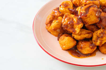 fried meatballs with spicy dipping sauce - Thai street food styleの写真素材