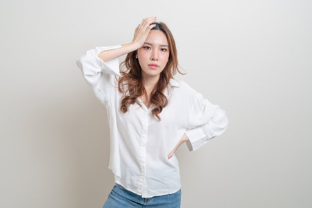 portrait beautiful Asian woman stress, serious, worry or complainの写真素材