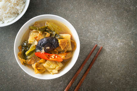boiled pickled cabbage and bitter gourd soup - Asian and vegan and vegetarian food styleの写真素材