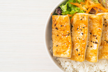 teriyaki tofu rice bowl - vegan and vegetarian food styleの写真素材