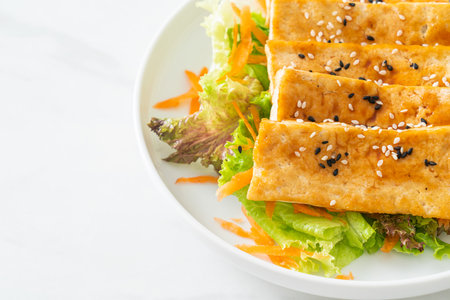 teriyaki tofu salad with sesame - vegan and vegetarian food styleの写真素材