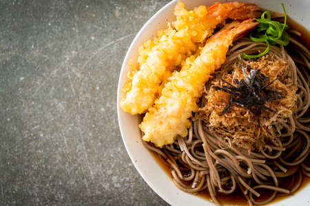 Japanese ramen noodles with shrimps tempura - Asian food styleの写真素材
