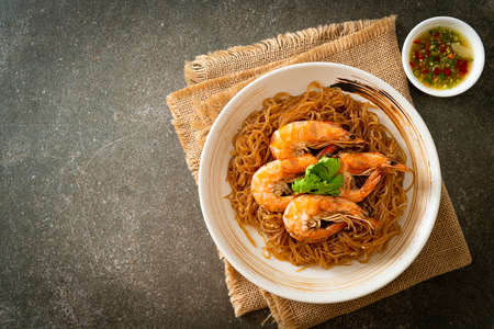 Casseroled or Baked Shrimp with Glass Noodles or Shrimp potted with vermicelliの写真素材