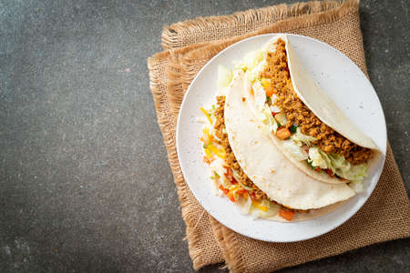 Mexican tacos with minced chicken - Mexican traditional cuisineの写真素材
