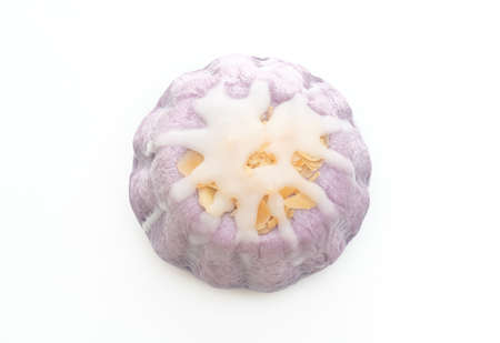 taro bun with white sugar cream and nut isolated on white background