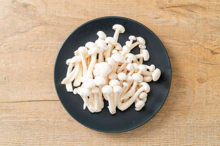 fresh white beech mushroom or white reishi mushroom on plate