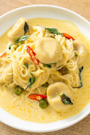 Rice Noodles with Green curry and Fish ball - Thai food styleの写真素材