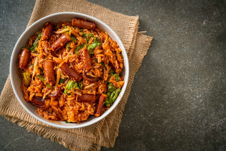 Ojing-O-Bokeum - Stir-fried squid or octopus with Korean spicy sauce rice bowl - Korean food styleの写真素材