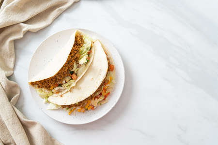 Mexican tacos with minced chicken - Mexican traditional cuisineの写真素材