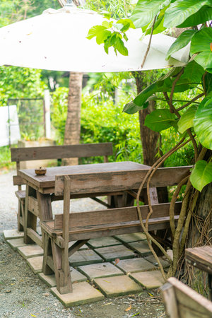 empty patio table set decoration in garden