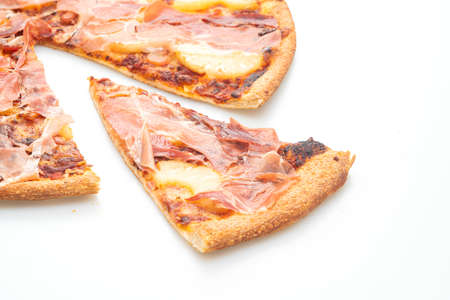 Pizza with prosciutto or parma ham pizza isolated on white background