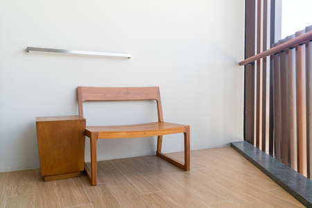 empty wood bench on a balcony