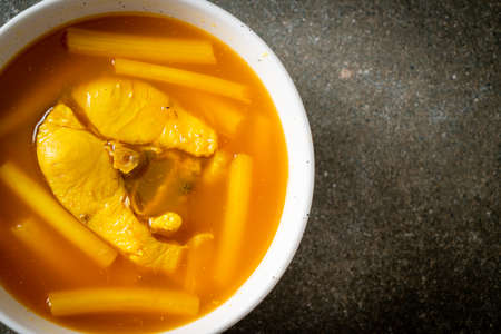 Sour soup with lotus stem and fish - Thai Southern traditional food styleの写真素材