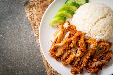 Hainanese chicken rice with fried chicken or rice steamed chicken soup with fried chicken - Asian food styleの写真素材