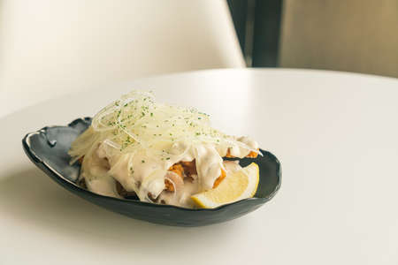 Korean Fried Chicken with Creamy Onion Sauce - Korean food style