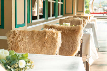 close-up beautiful dinning chair on outdoor spaceの写真素材