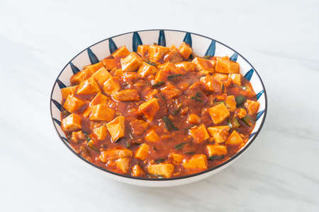 Mapo Tofu - The traditional Sichuan dish of silken tofu and ground beef, packed with mala flavor from chili oil and Sichuan peppercorns - Asian food styleの写真素材