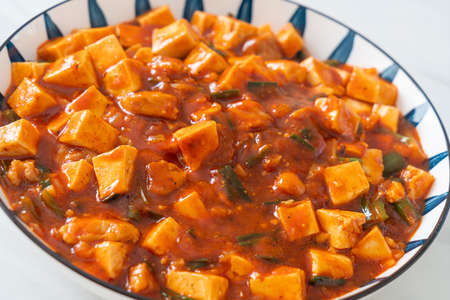 Mapo Tofu - The traditional Sichuan dish of silken tofu and ground beef, packed with mala flavor from chili oil and Sichuan peppercorns - Asian food styleの写真素材