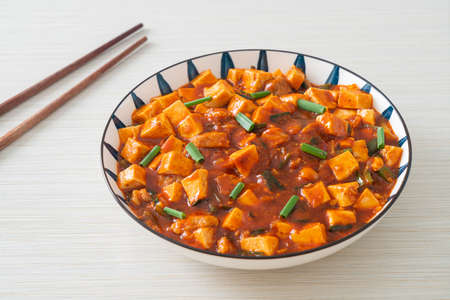 Mapo Tofu - The traditional Sichuan dish of silken tofu and ground beef, packed with mala flavor from chili oil and Sichuan peppercorns - Asian food styleの写真素材