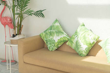 beautiful comfortable pillows decoration on sofaの写真素材