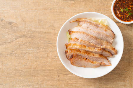 Thai Grilled Pork Neck with Spicy Dipping Sauce - Thai food styleの写真素材