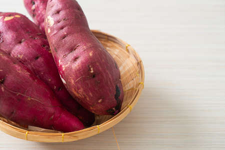 fresh Japanese sweet potatoes on basket