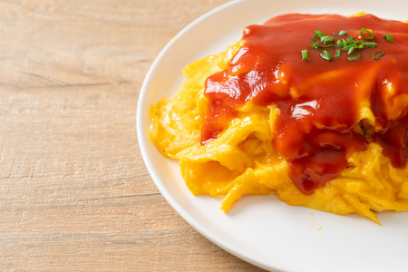 Flavored Fried Rice in an Omelet Wrapping or Omurice in Japanese style - Asian food styleの写真素材