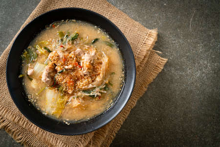 Sukiyaki Soup with Pork in Thai Style or  boiled vermicelli with pork and vegetables in sukiyaki...