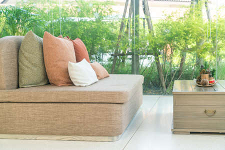 beautiful and comfortable pillow decoration on sofaの写真素材