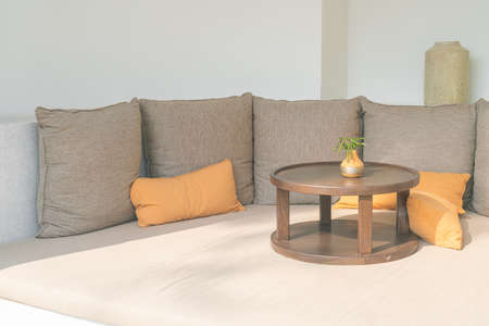 comfortable pillows on outdoor patio sofa