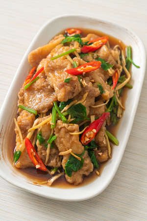 Stir Fried Fish with Chinese Celery - Asian food styleの写真素材