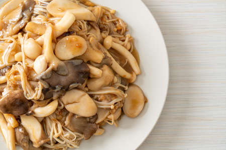 Stir fried mixed mushroom with oyster sauce - Healthy food styleの写真素材
