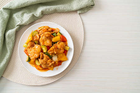 Stir fried sweet and sour sauce with pork and vegetableの写真素材