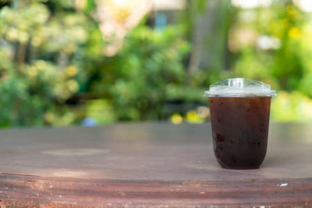 iced black coffee or americano coffee in takeaway glassの写真素材