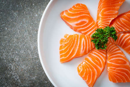 Fresh Salmon Raw Sashimi - Japanese food styleの写真素材