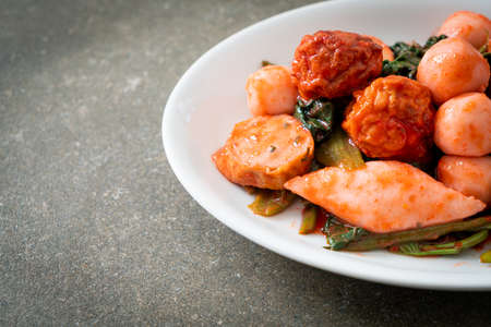 Stir Fried Fish Balls with Yentafo Sauce - Asian food styleの写真素材