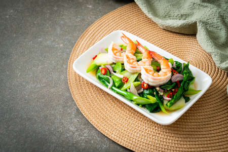 Spicy Chinese Kale Salad with Shrimp - Asian food styleの写真素材