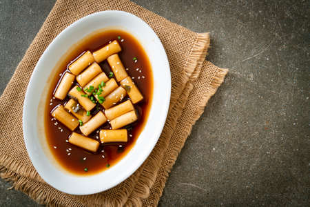 Spicy Jjajang Tteokbokki or Korean rice cake in spicy black bean sauce - Korean food styleの写真素材