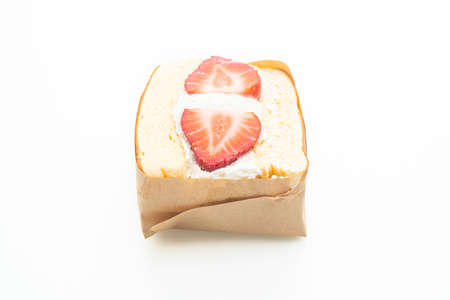 pancake sandwich strawberry fresh cream isolated on white backgroundの写真素材