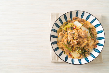 Stir-Fried Thai Styled Sukiyaki or Stir-fried vermicelli with pork and vegetables in sukiyaki sauce - Asian food styleの写真素材