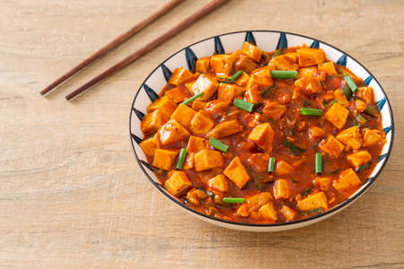 Mapo Tofu - The traditional Sichuan dish of silken tofu and ground beef, packed with mala flavor from chili oil and Sichuan peppercorns - Asian food styleの写真素材