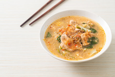 Sukiyaki Soup with Pork in Thai Style or  boiled vermicelli with pork and vegetables in sukiyaki soup - Asian food styleの写真素材
