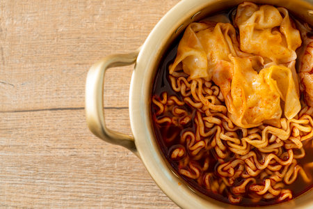 Korean instant noodles with dumplings - Korean food styleの写真素材