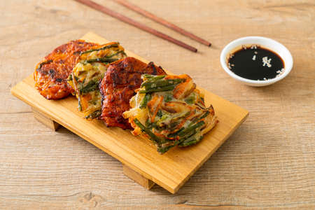 Pajeon or Korean pancake and Korean Kimchi pancake or Kimchijeon - Korean traditional food styleの写真素材