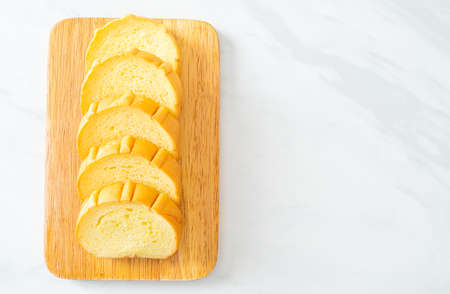 sweet potatoes bread sliced on wood board