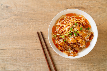ramen noodles with gyoza or pork dumplings - Asian food styleの写真素材
