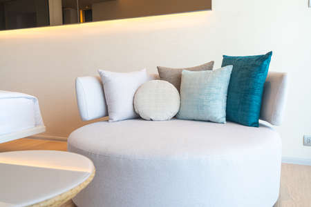 beautiful comfortable pillows decoration on sofaの写真素材