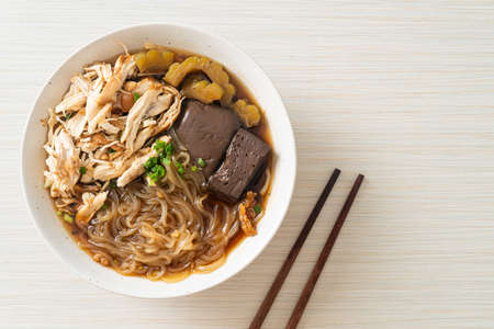 Stewed Chicken Noodle in Brown Soup Bowl - Asian food style