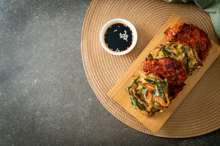 Pajeon or Korean pancake and Korean Kimchi pancake or Kimchijeon - Korean traditional food styleの写真素材