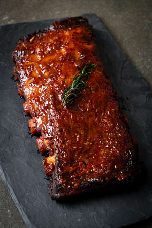 grilled and barbecue ribs pork with BBQ sauceの写真素材